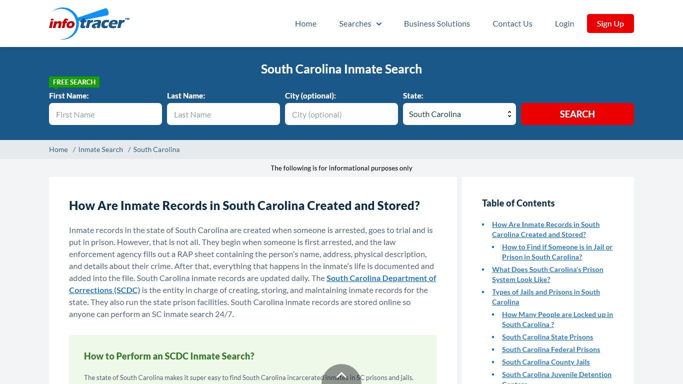 SCDC Former & Released Inmate Search by Name - InfoTracer